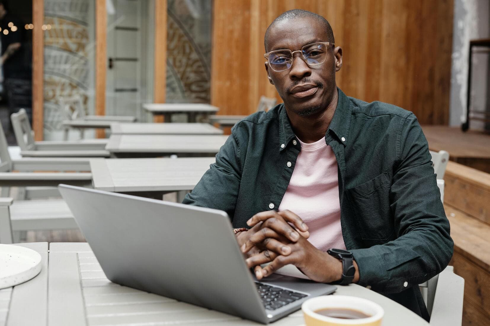 Professional using a tablet in a modern workplace